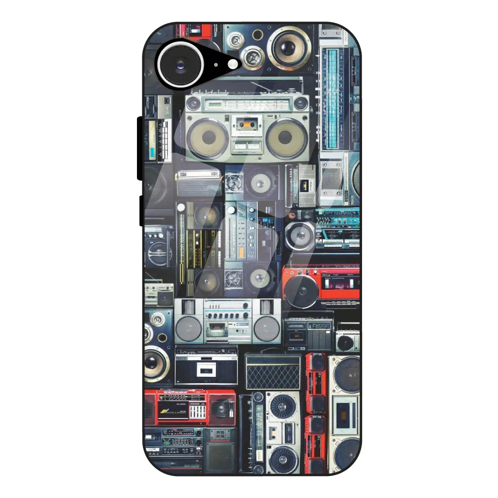 Retro Boombox Music Pattern - Glass Case For Apple iPhone 16e