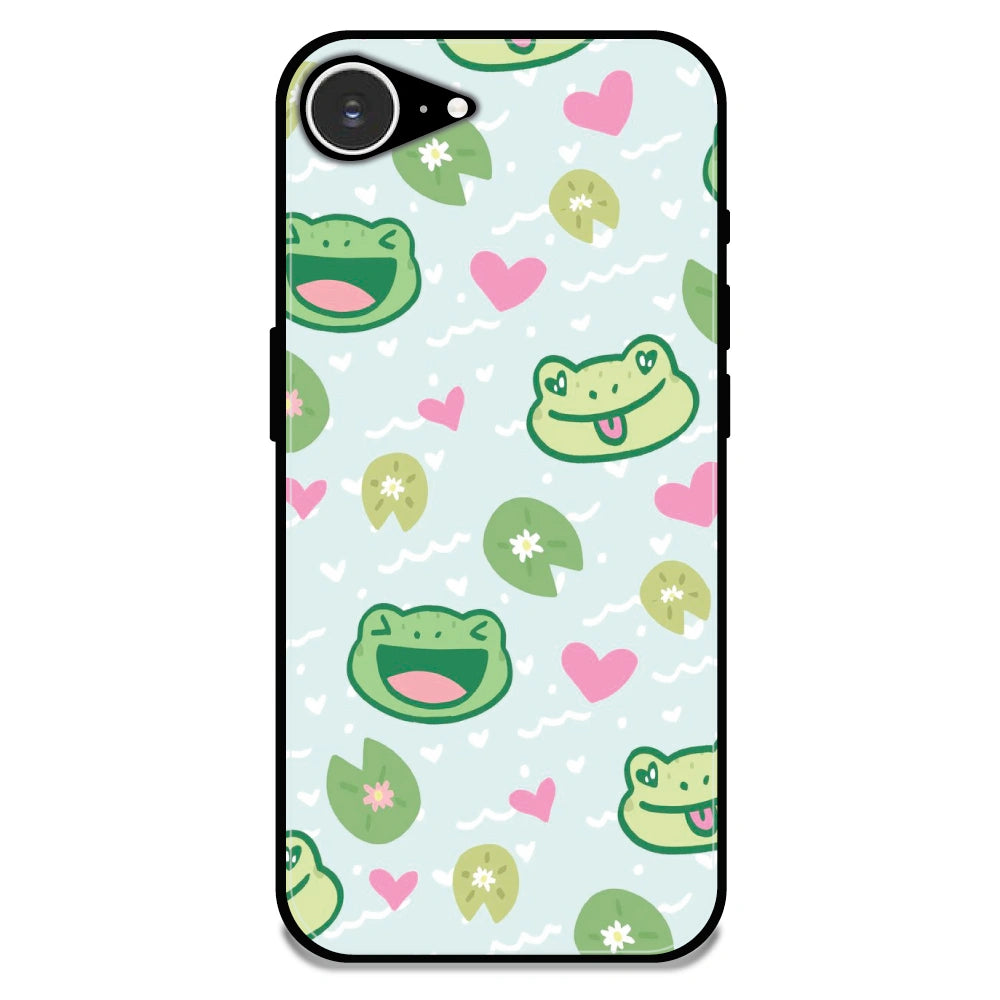 Cute Frog & Heart Pattern - Glossy Metal Silicone Case For Apple iPhone 16E