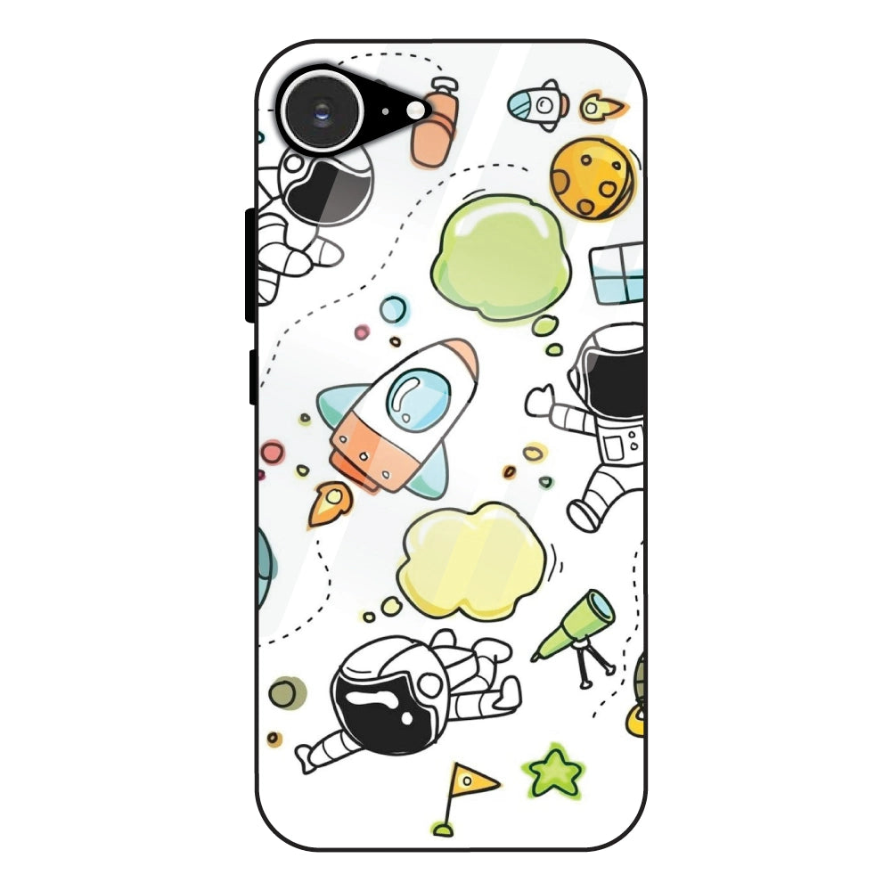 Cute Rocket & Galaxy - Glass Case For Apple iPhone 16E