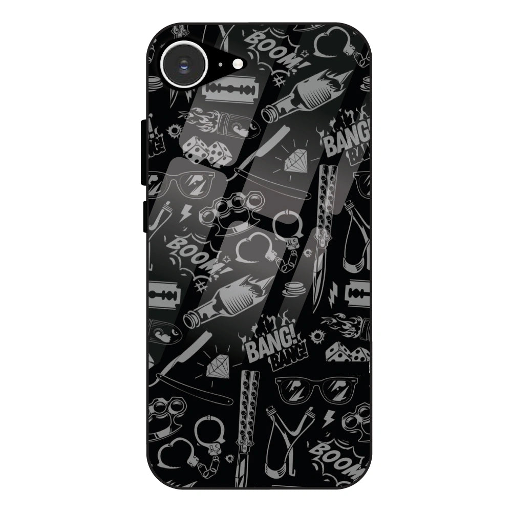 Black Graphic Street Art - Glass Case For Apple iPhone 16E