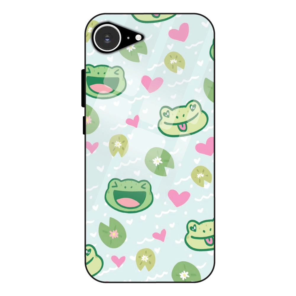 Cute Frog & Heart Pattern - Glass Case For Apple iPhone 16e