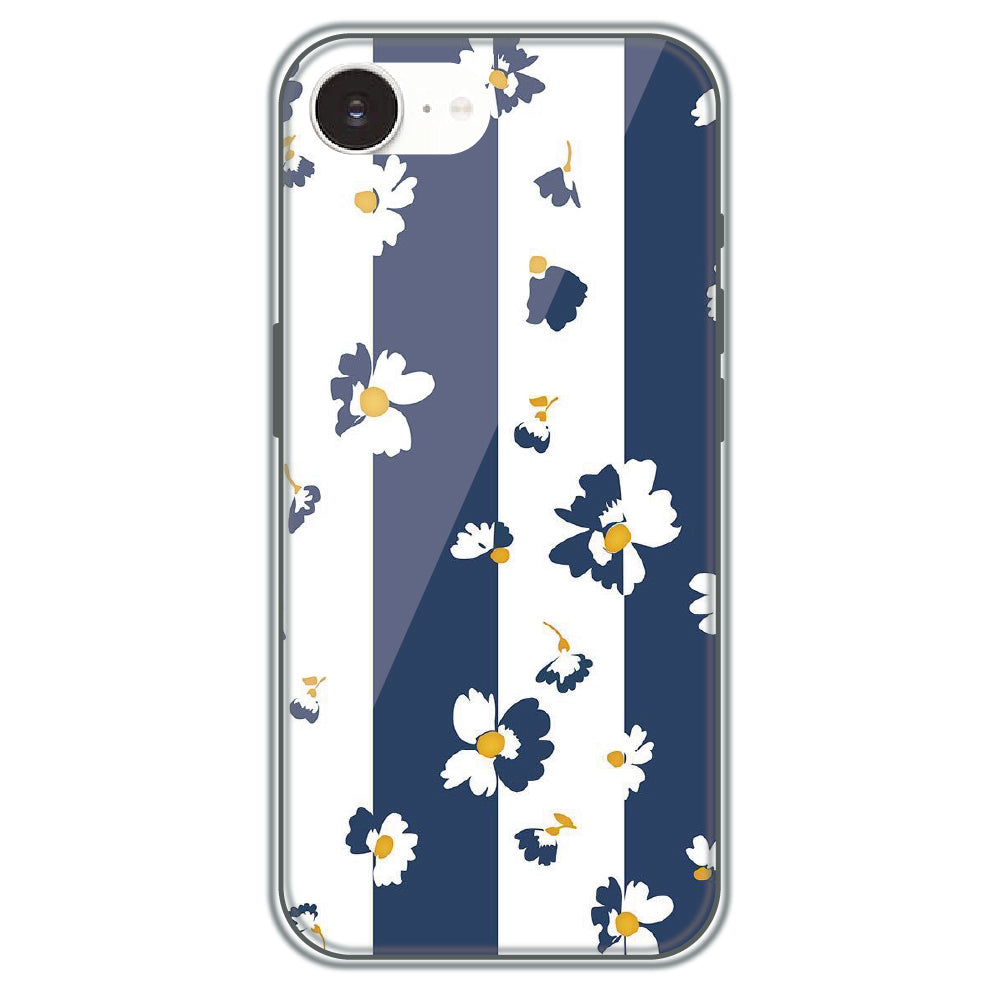 Blue Daisy Stripes - Printed Silicone Case for Apple iPhone 16e