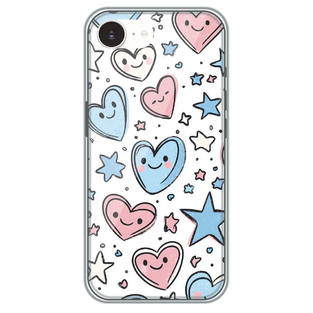 Smiling Hearts & Stars - Printed Silicone Case for Apple iPhone 16e