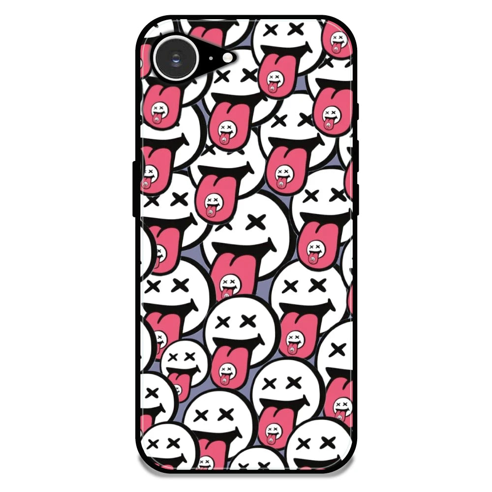 Funny Cartoon Faces - Glossy Metal Silicone Case For Apple iPhone 16E