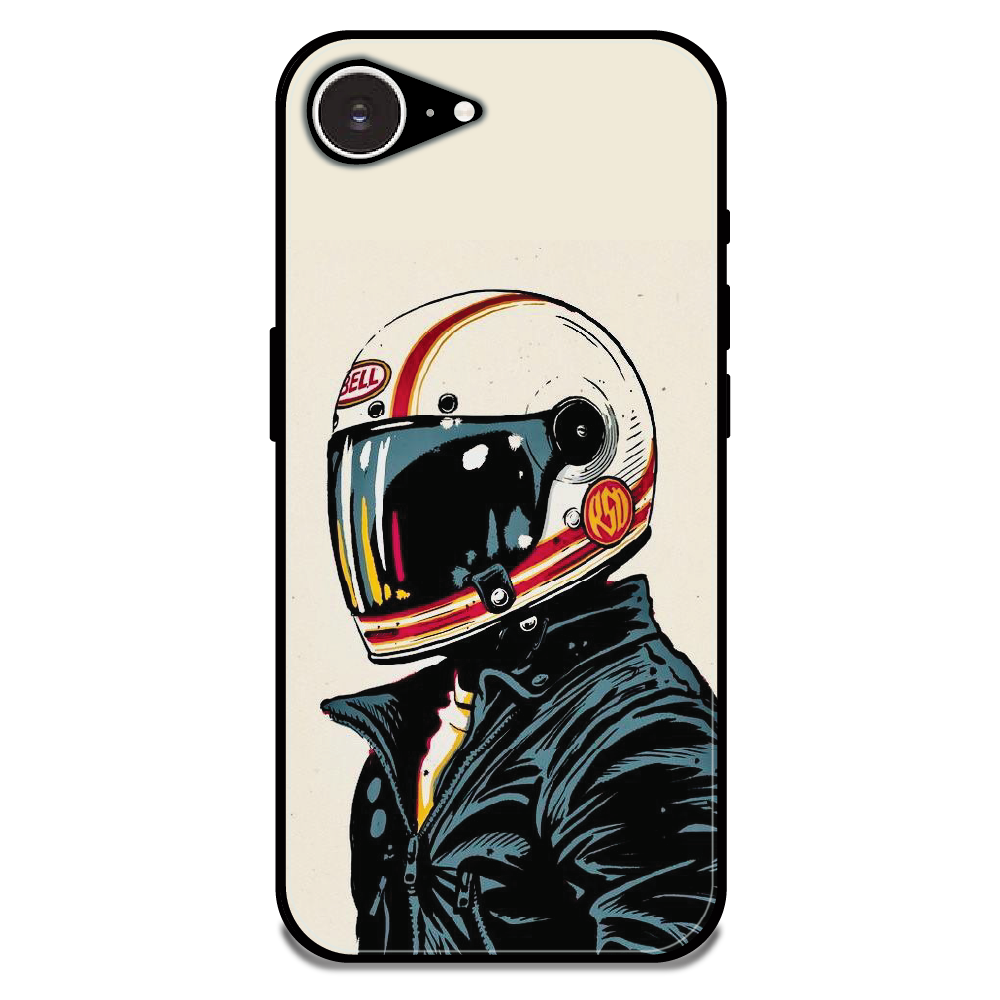 Retro Racer Helmet - Glossy Metal Silicone Case For Apple iPhone 16e