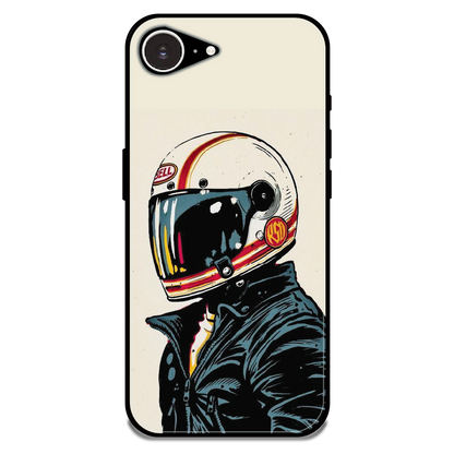 Retro Racer Helmet - Glossy Metal Silicone Case For Apple iPhone 16e
