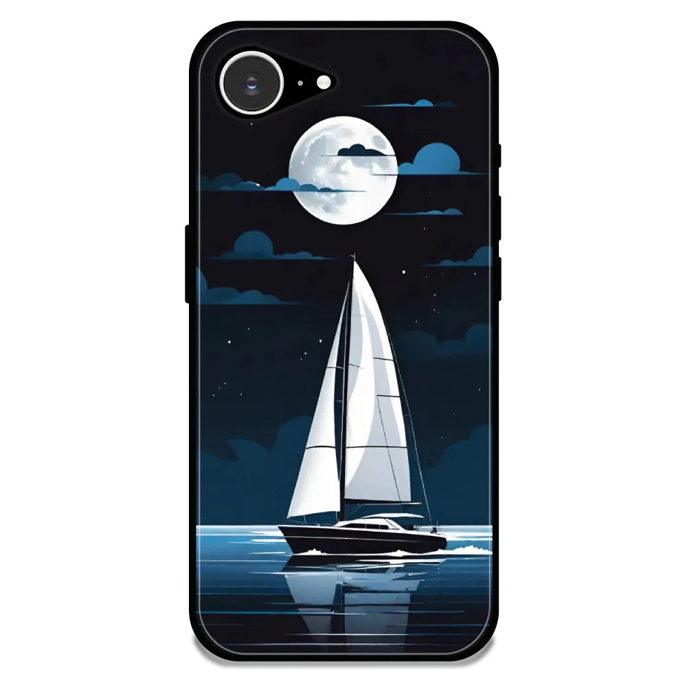 Moonlight Sailboat - Glossy Metal Silicone Case For Apple iPhone 16E