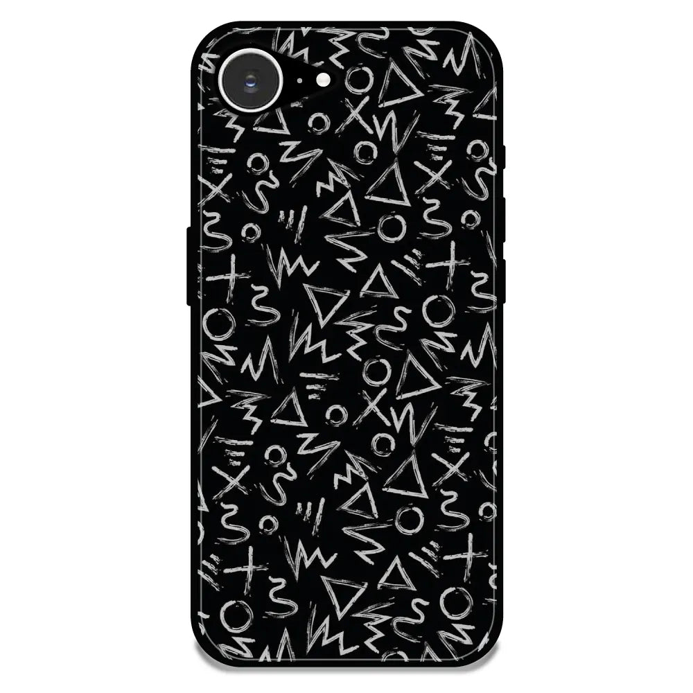 Geometric Black & White Pattern - Glossy Metal Silicone Case For Apple iPhone 16E