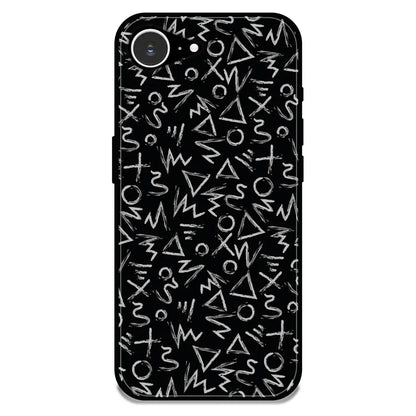 Geometric Black & White Pattern - Glossy Metal Silicone Case For Apple iPhone 16E