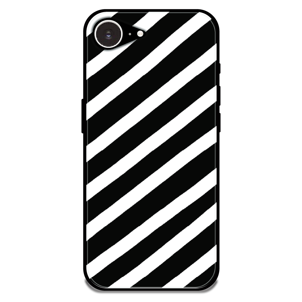 Monochrome Diagonal Stripe - Glossy Metal Silicone Case For Apple iPhone 16e