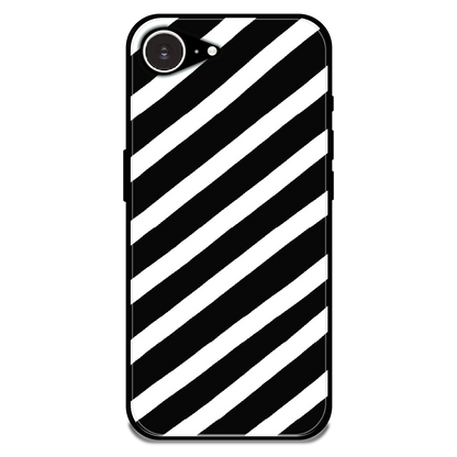 Monochrome Diagonal Stripe - Glossy Metal Silicone Case For Apple iPhone 16e