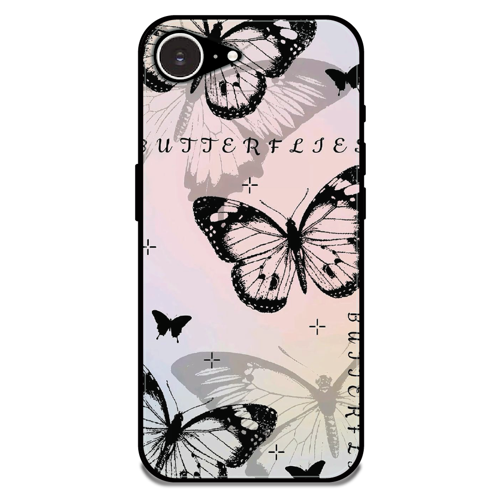 Monochrome Butterfly Art - Glossy Metal Silicone Case For Apple iPhone 16e