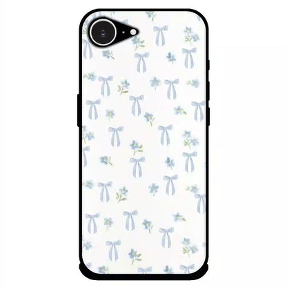 Soft Blue Bow Floral - Glossy Metal Silicone Case For Apple iPhone 16e