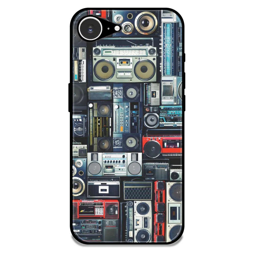 Retro Boombox Music Pattern - Glossy Metal Silicone Case For Apple iPhone 16E