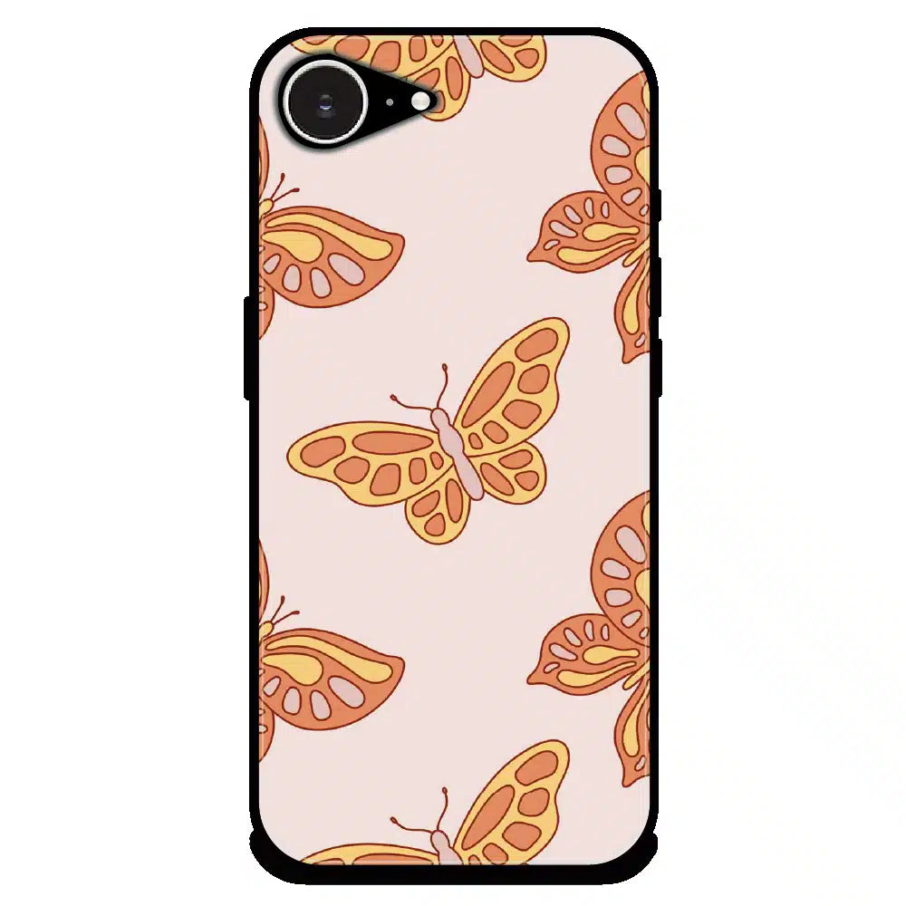 Soft Peach Butterfly Pattern - Glossy Metal Silicone Case For Apple iPhone 16e