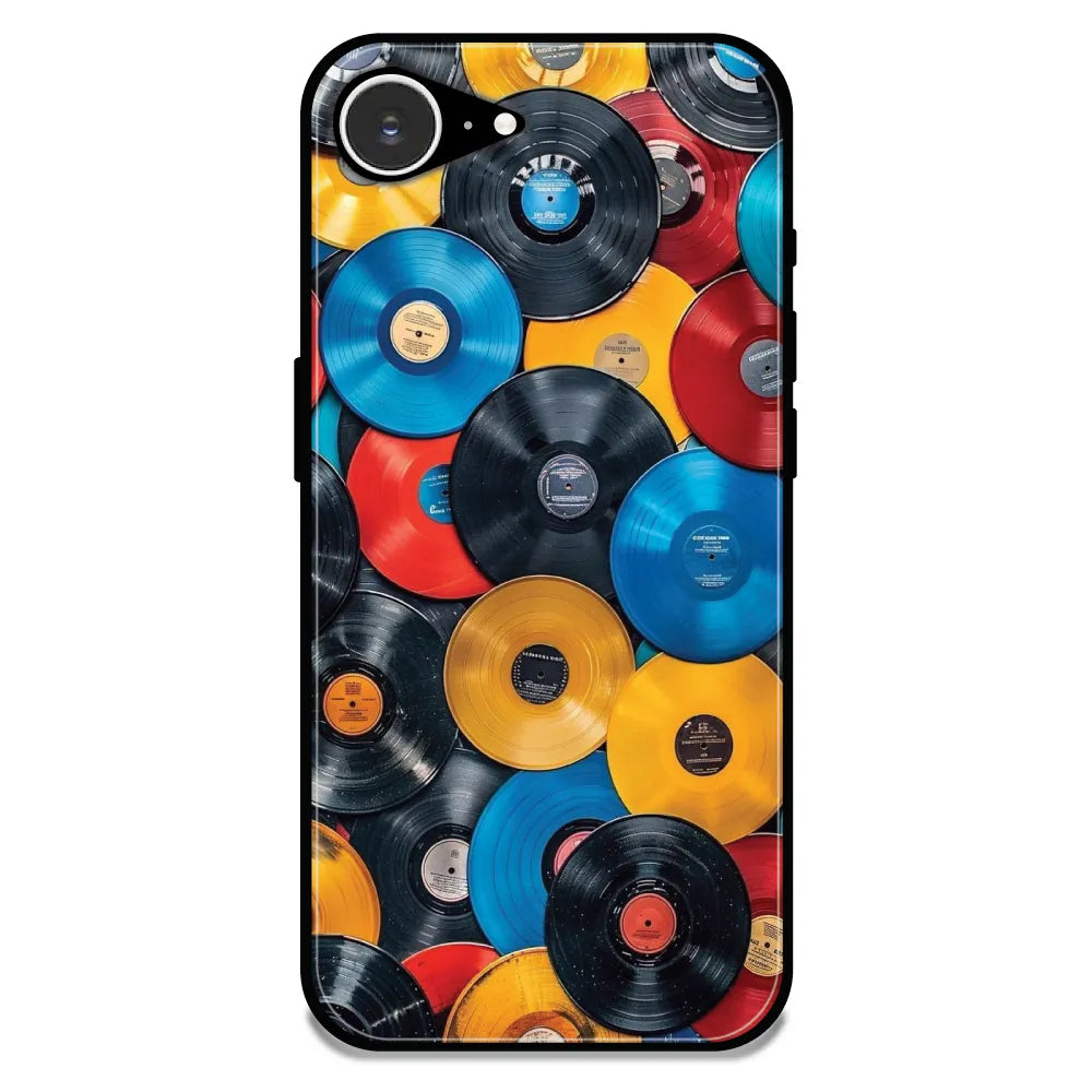 Retro Vinyl Record Pattern - Glossy Metal Silicone Case For Apple iPhone 16E