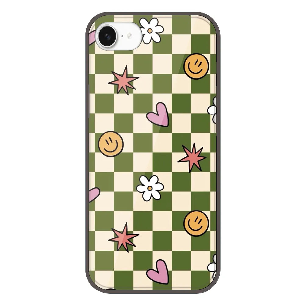 Checkerboard Smile Daisy Heart - Printed Silicone Case For Apple iPhone 16e