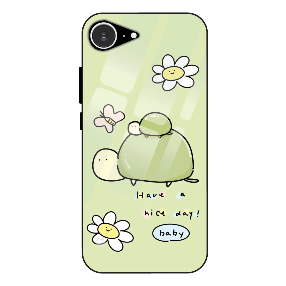 Cute Turtle & Daisy “Have a Nice Day” - Glass Case For Apple iPhone 16e
