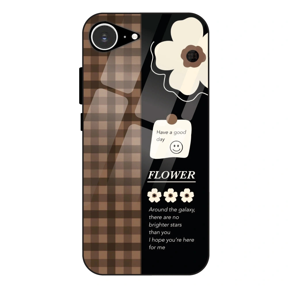 Brown Checkered Flower Quote - Glass Case For Apple iPhone 16e