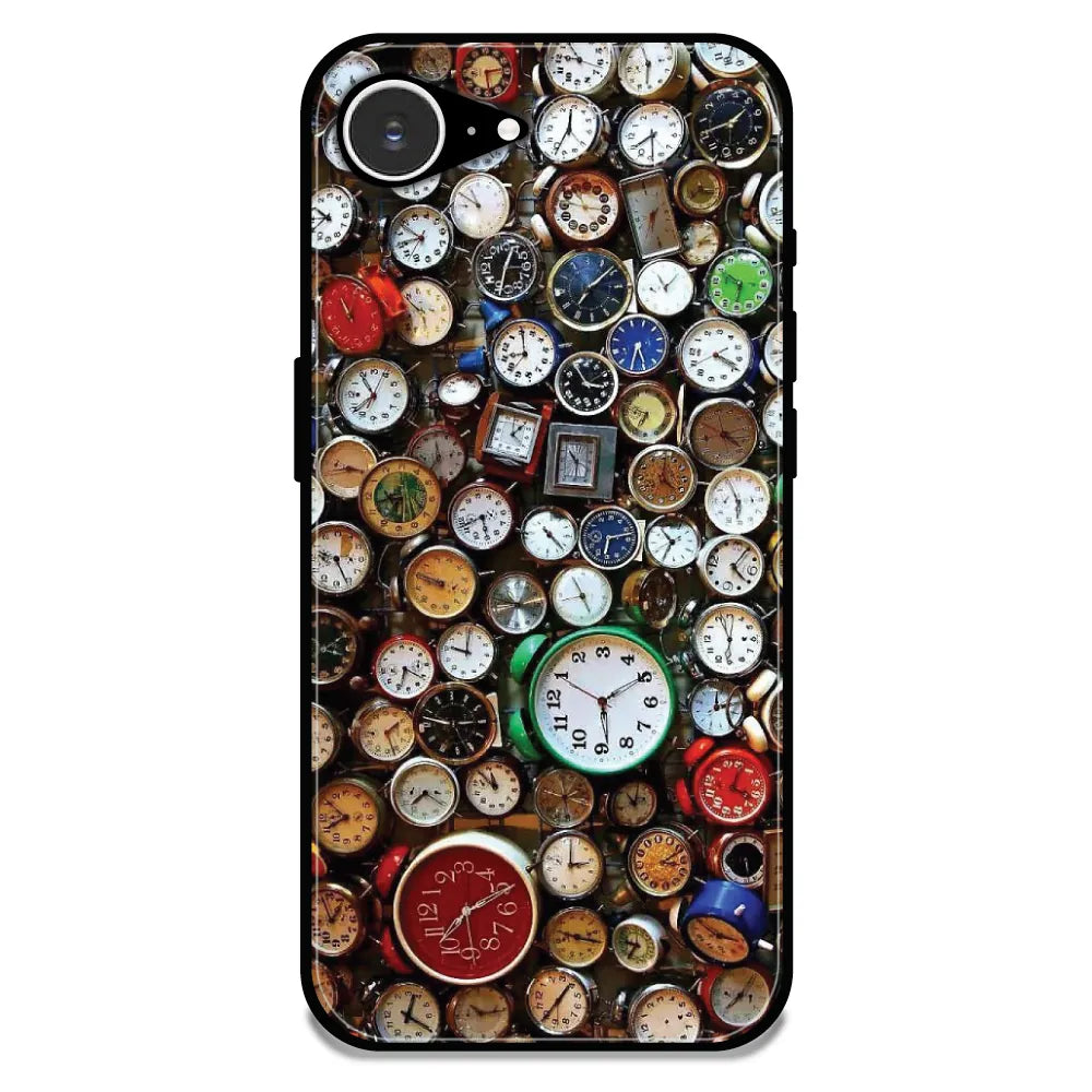Retro Timepiece Pattern - Glossy Metal Silicone Case For Apple iPhone 16E