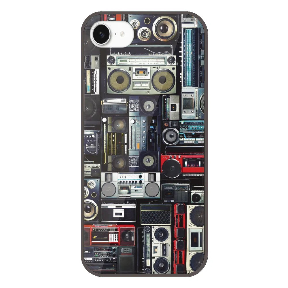 Retro Boombox Music Pattern - Printed Silicone Case For Apple iPhone 16e