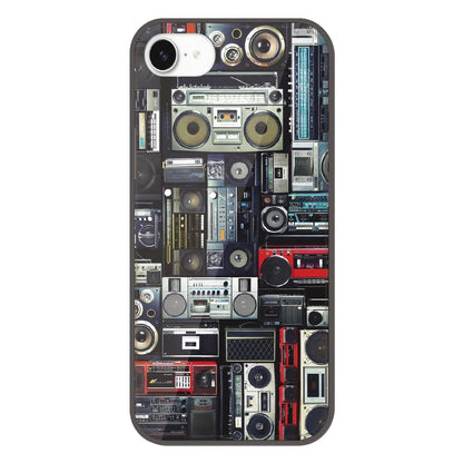Retro Boombox Music Pattern - Printed Silicone Case For Apple iPhone 16e