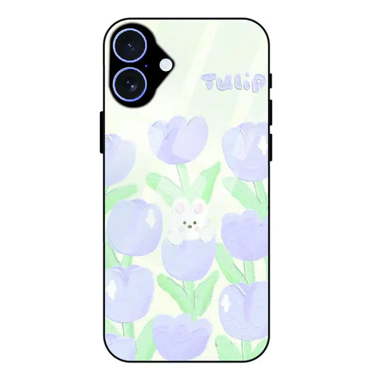 Cute Bunny Tulip - Glass Case For Apple iPhone 17