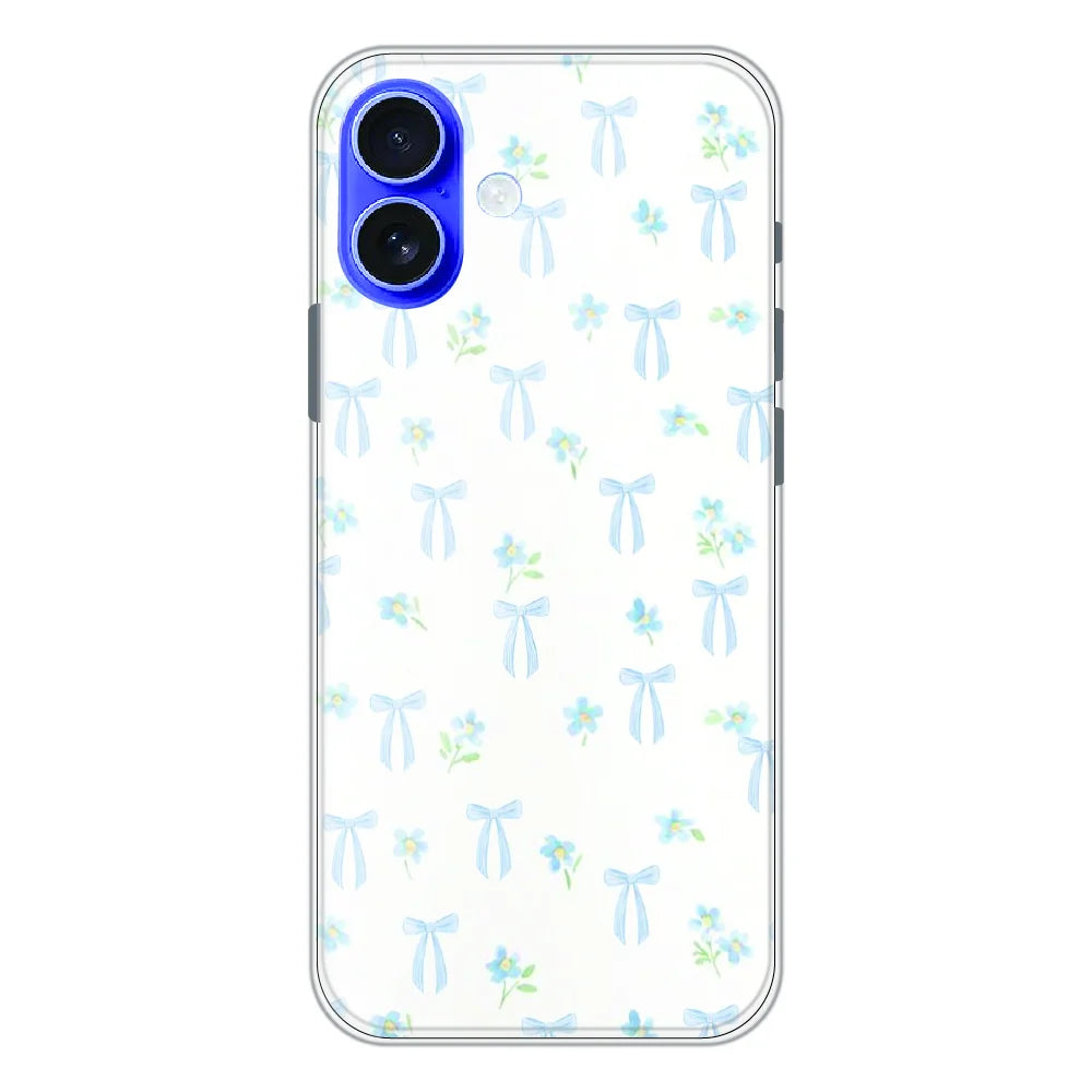 Soft Blue Bow Floral - Printed Silicone Case For Apple iPhone 17