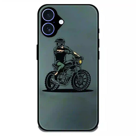 Vintage Biker Rider Art - Glossy Metal Silicone Case For Apple iPhone 17