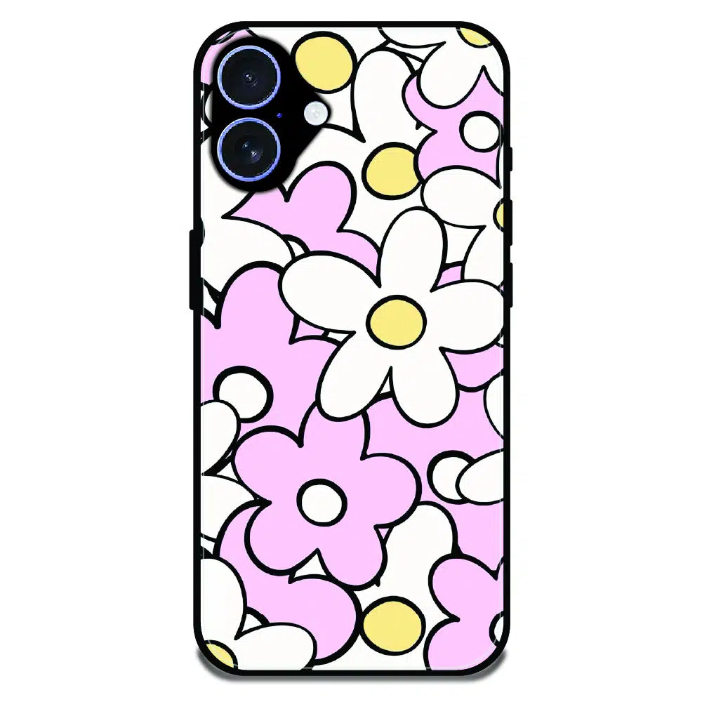 Pink Daisy Floral Pop - Glossy Metal Silicone Case For Apple iPhone 17