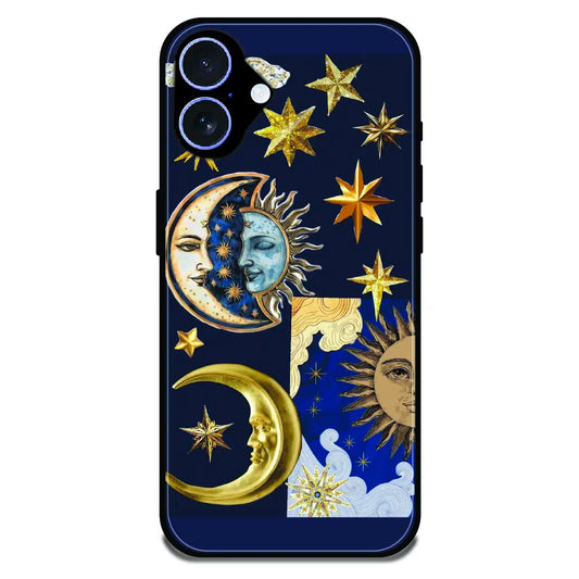 Celestial Sun Moon Collage - Glossy Metal Silicone Case For Apple iPhone 17