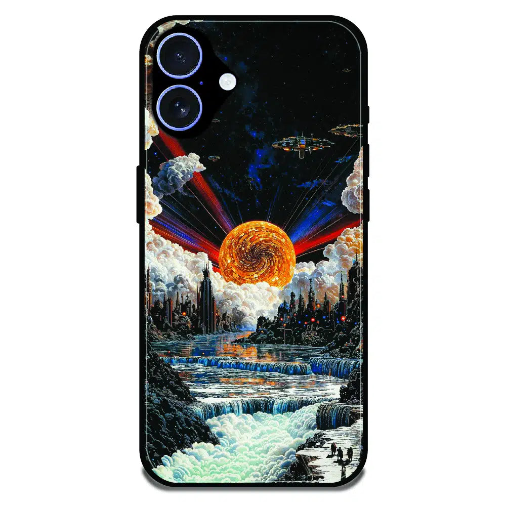 Cosmic Fantasy Sun Landscape - Glossy Metal Silicone Case For Apple iPhone 17