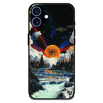 Cosmic Fantasy Sun Landscape - Glossy Metal Silicone Case For Apple iPhone 17