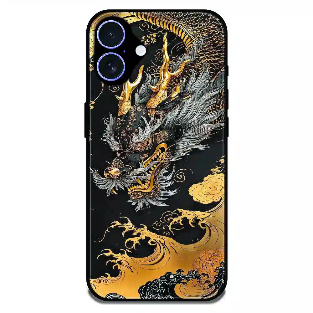 Golden Dragon Japanese Art - Glossy Metal Silicone Case For Apple iPhone 17