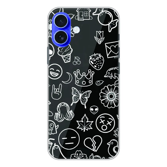Black Doodle Icons Pattern - Printed Silicone Case For Apple iPhone 17
