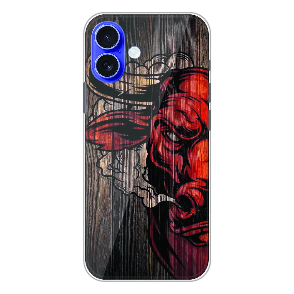 Abstract Red Mask Wood Art - Printed Silicone Case For Apple iPhone 17