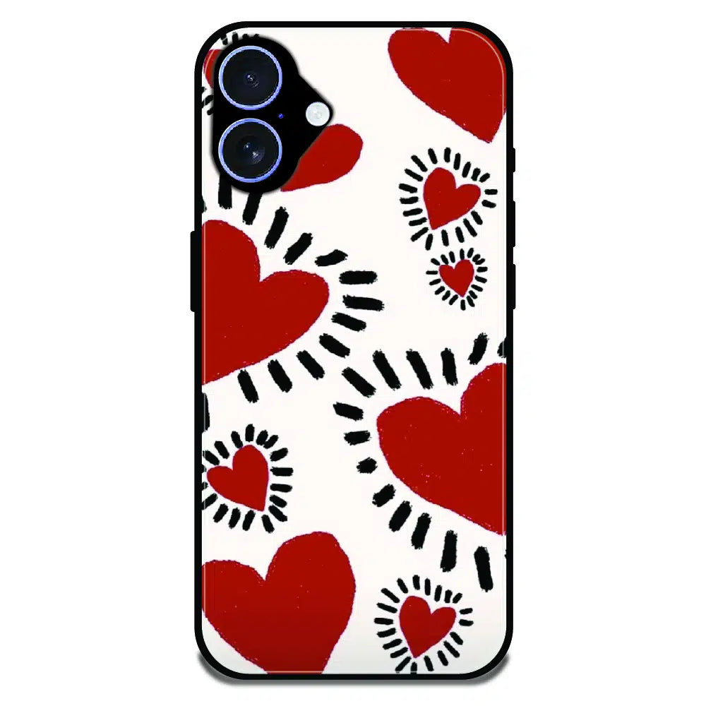 Red Heart Doodle Art - Glossy Metal Silicone Case For Apple iPhone 17