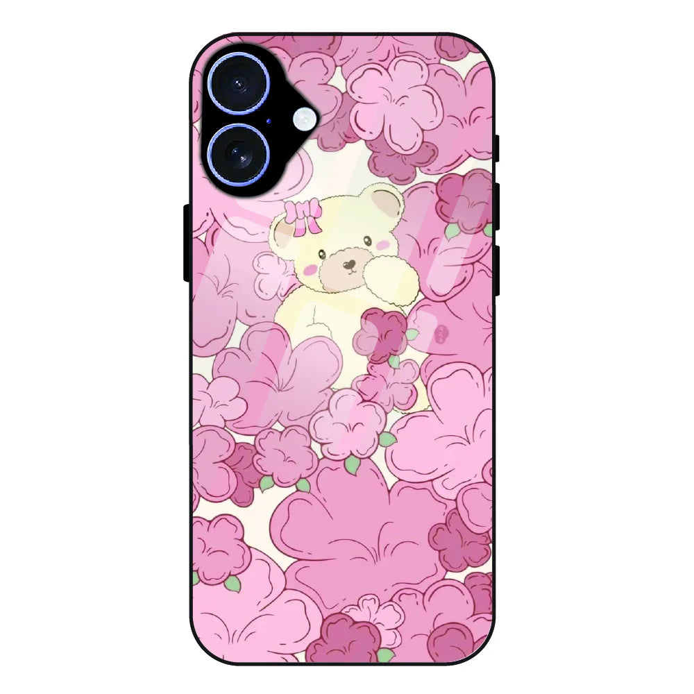 Blush Teddy Floral - Glass Case For Apple iPhone 17