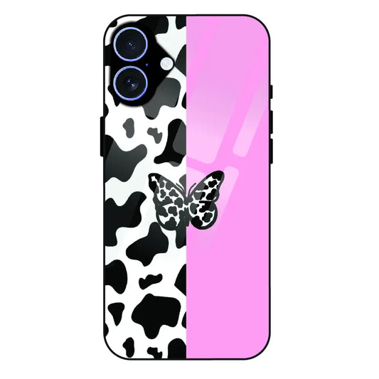 Cow Print Butterfly - Glass Case For Apple iPhone 17