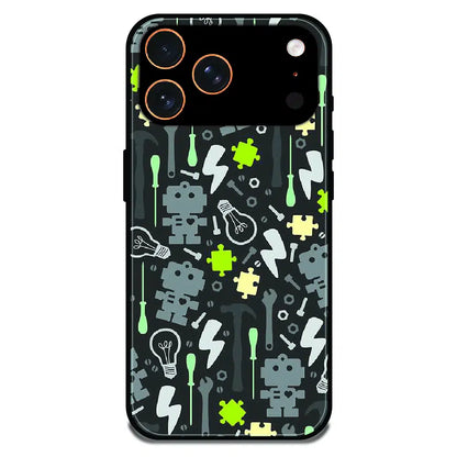 Robot Tools Pattern - Glossy Metal Silicone Case For Apple iPhone 17 Pro