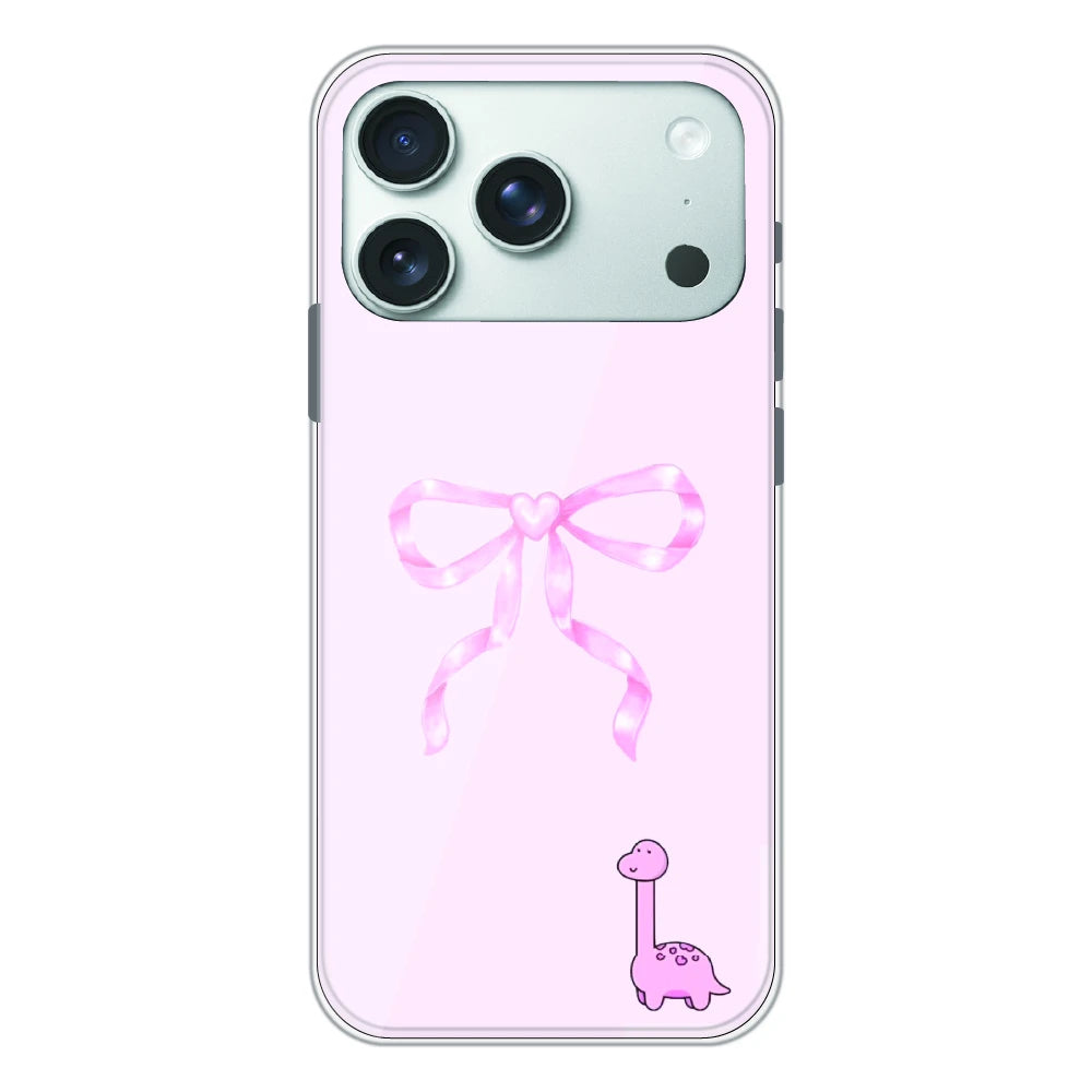 Cute Pink Dino Bow - Printed Silicone Case For Apple iPhone 17 Pro