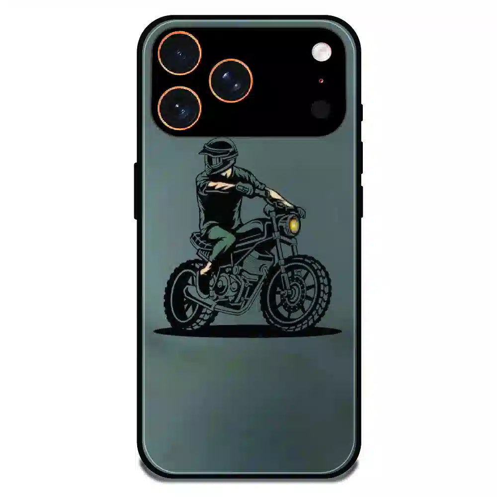 Vintage Biker Rider Art - Glossy Metal Silicone Case For Apple iPhone 17 Pro