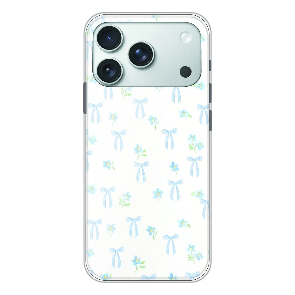 Soft Blue Bow Floral - Printed Silicone Case For Apple iPhone 17 Pro