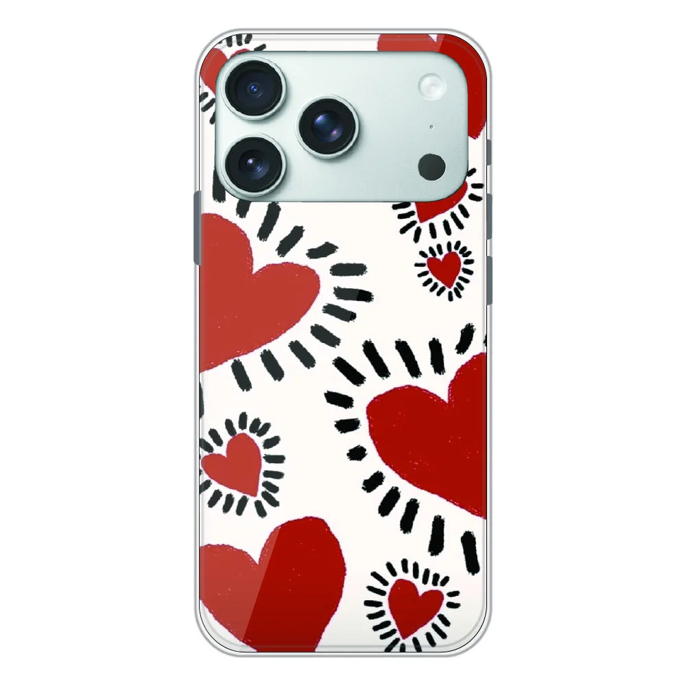 Red Heart Doodle Art - Printed Silicone Case For Apple iPhone 17 Pro