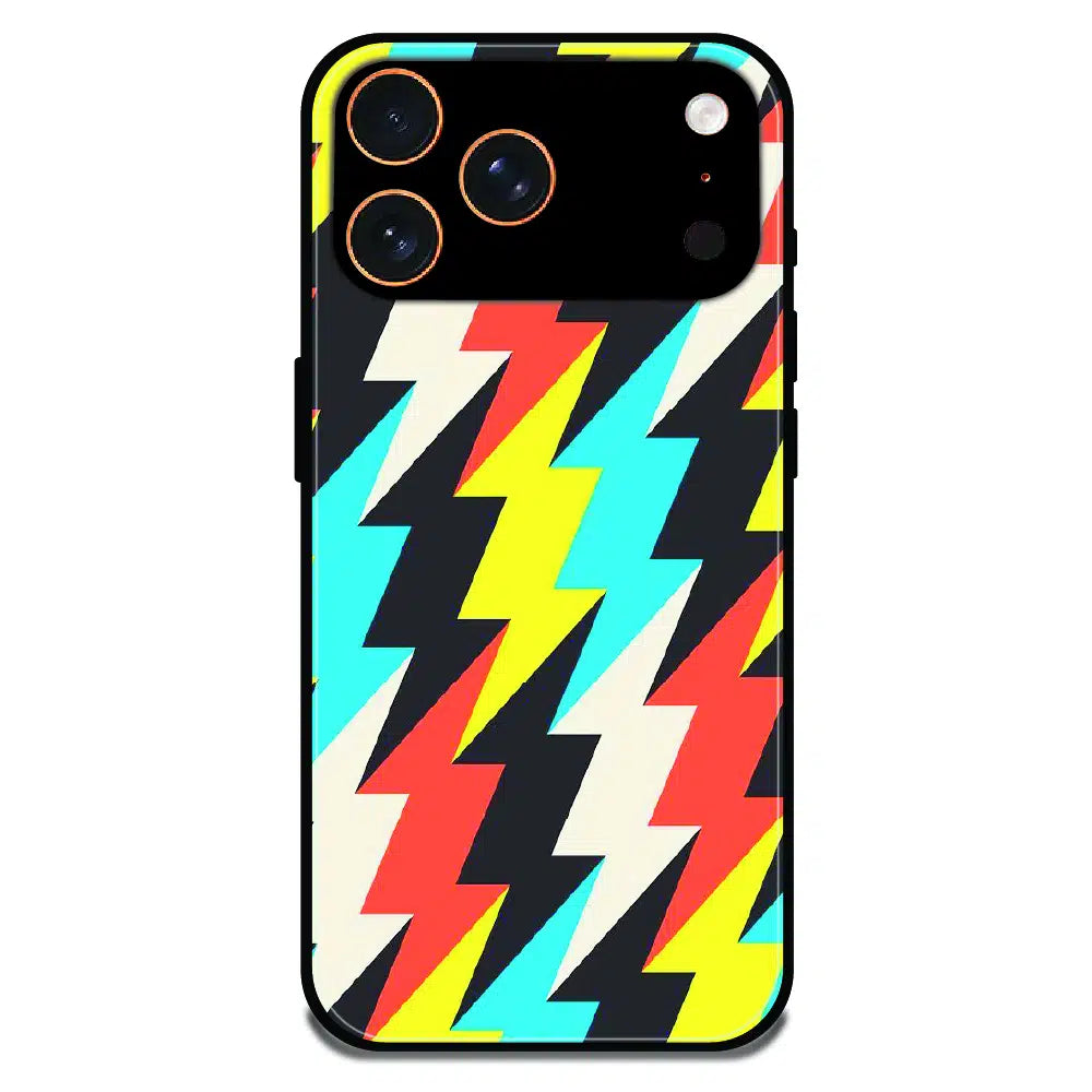 Retro Lightning Bolt Pattern - Glossy Metal Silicone Case For Apple iPhone 17 Pro