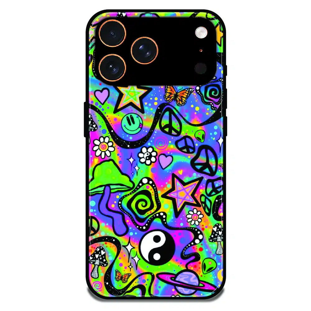 Psychedelic Rainbow Doodle - Glossy Metal Silicone Case For Apple iPhone 17 Pro