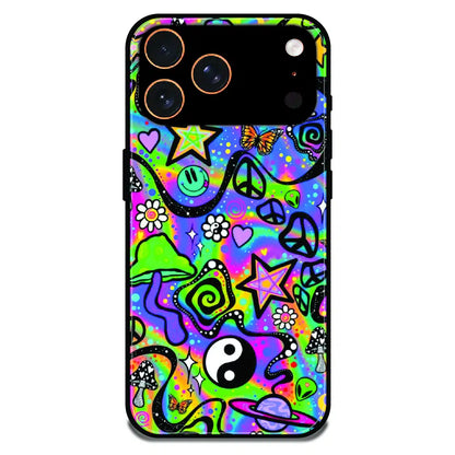 Psychedelic Rainbow Doodle - Glossy Metal Silicone Case For Apple iPhone 17 Pro