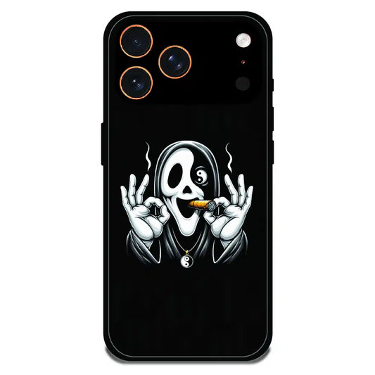 Smoky Skull Chill - Glossy Metal Silicone Case For Apple iPhone 17 Pro Max