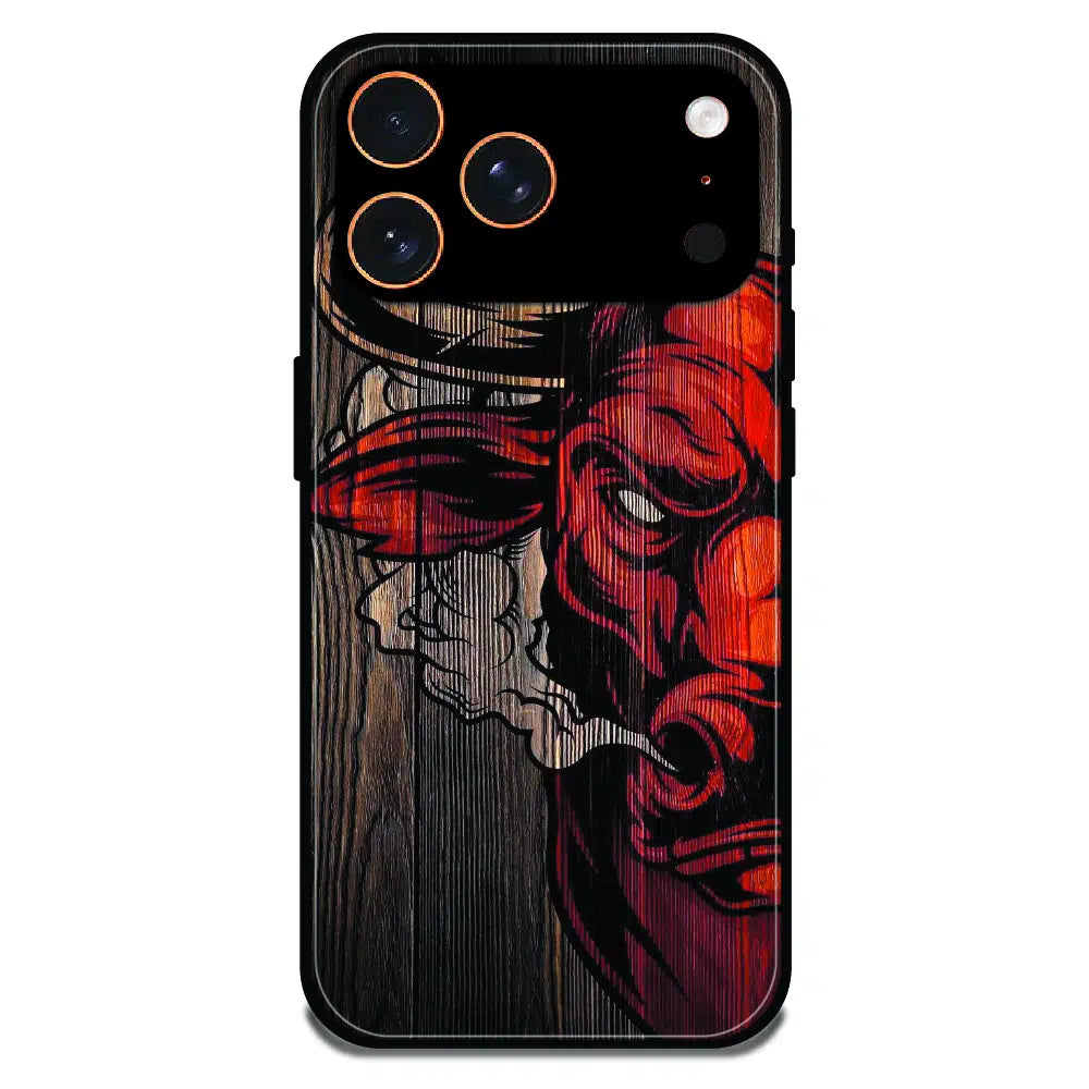 Abstract Red Mask Wood Art - Glossy Metal Silicone Case For Apple iPhone 17 Pro Max