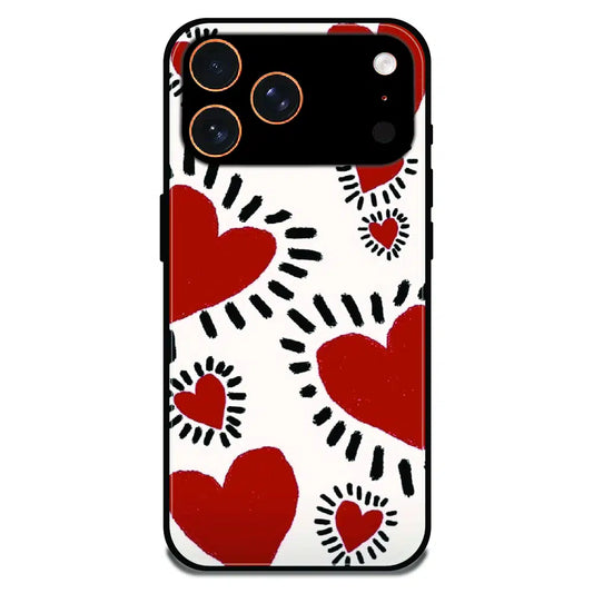 Red Heart Doodle Art - Glossy Metal Silicone Case For Apple iPhone 17 Pro Max